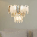Modern Crystal Wall Sconce With Tapered Design Golden Accents And Acrylic Leaves Clear