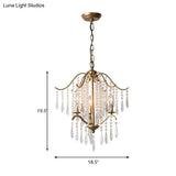 Modern Crystal Waterfall Chandelier - Brass Ceiling Hanging Light 3/4 Bulbs 18.5’/22.5’ Wide