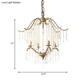 Modern Crystal Waterfall Chandelier - Brass Ceiling Hanging Light 3/4 Bulbs 18.5’/22.5’ Wide