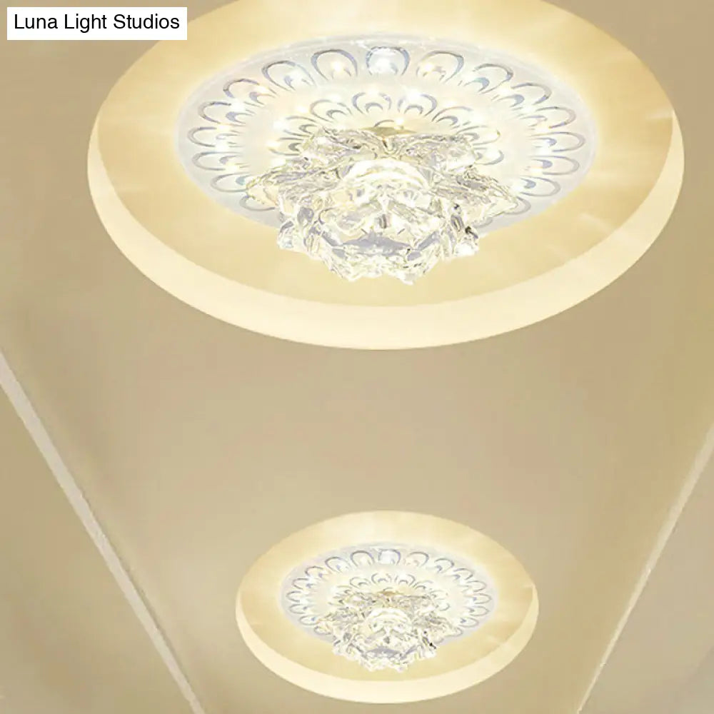 Modern Crystal White Flower Led Ceiling Light - Warm/White Flushmount