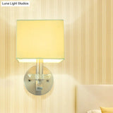 Modern Cube Bedside Wall Lamp - Fabric Single Light Sconce In Grey/Black With Crystal Accent