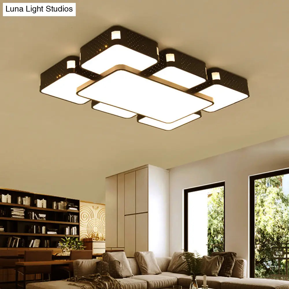 Modern Cube Flush Mount Lamp - 22’/38’/47’ Acrylic Led Ceiling Light In Black/White