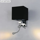 Modern Cube Wall Sconce With Fabric Shade- 1 Light Mount In White/Black/Beige