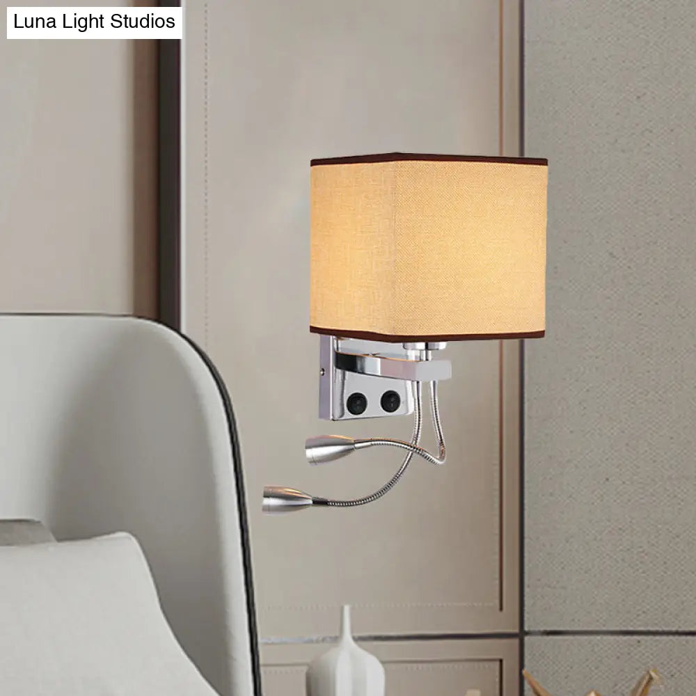 Modern Cube Wall Sconce With Fabric Shade- 1 Light Mount In White/Black/Beige