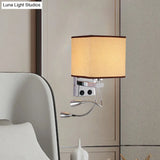 Modern Cube Wall Sconce With Fabric Shade- 1 Light Mount In White/Black/Beige