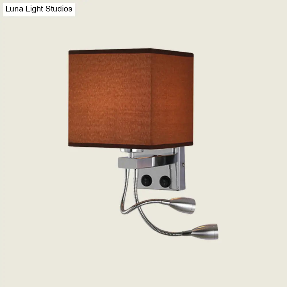 Modern Cube Wall Sconce With Fabric Shade- 1 Light Mount In White/Black/Beige
