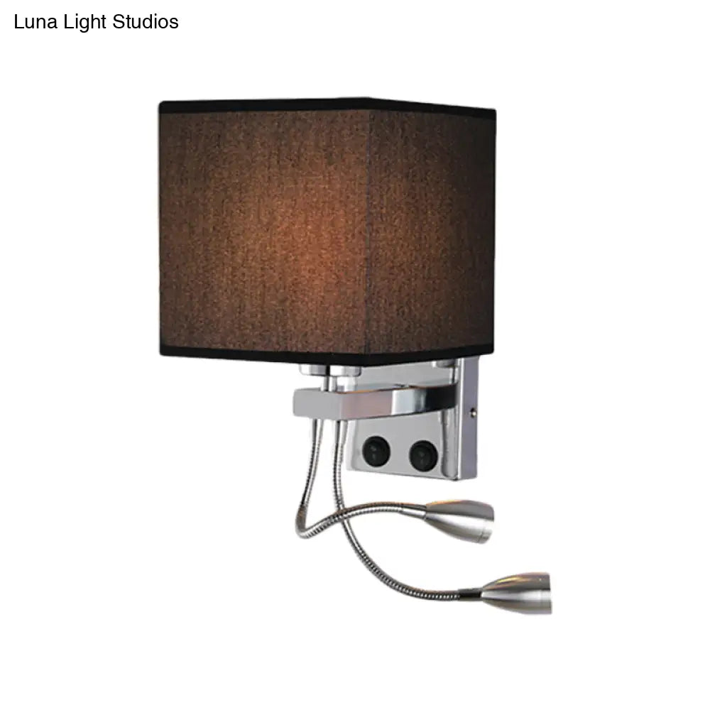 Modern Cube Wall Sconce With Fabric Shade- 1 Light Mount In White/Black/Beige