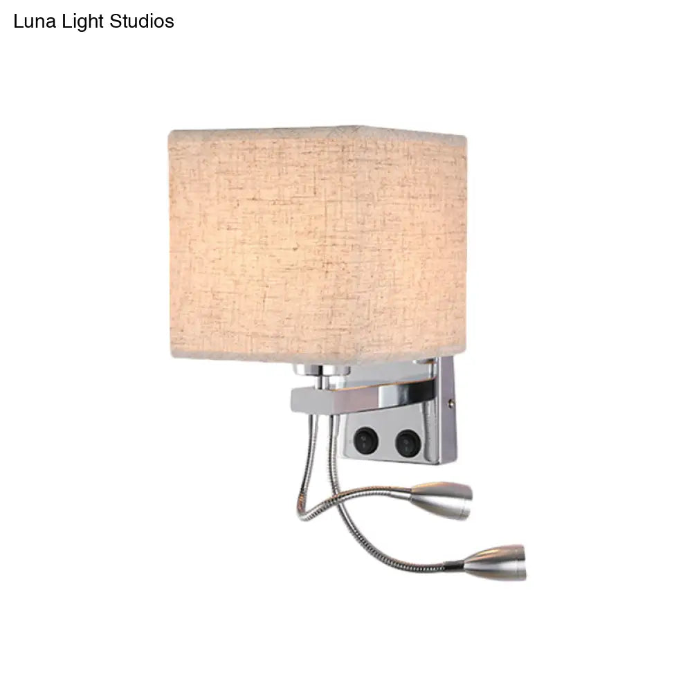 Modern Cube Wall Sconce With Fabric Shade- 1 Light Mount In White/Black/Beige