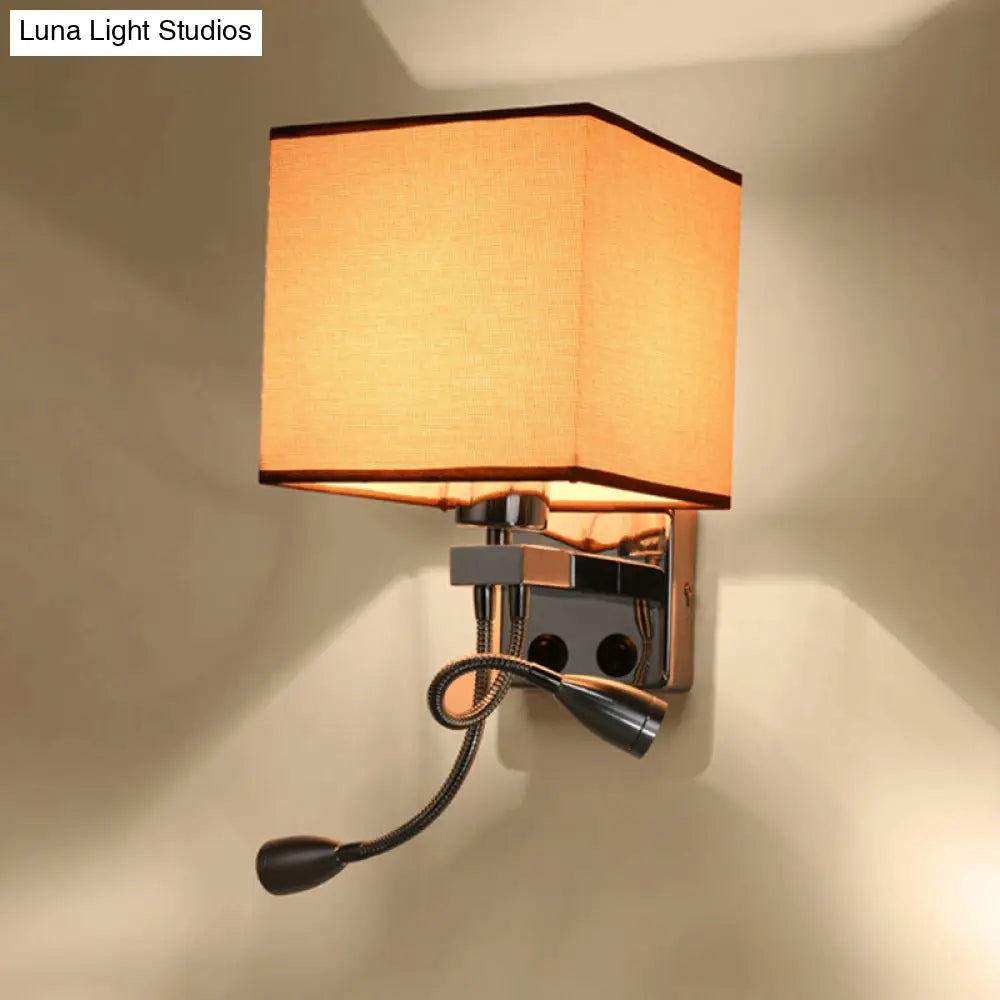 Modern Cube Wall Sconce With Fabric Shade- 1 Light Mount In White/Black/Beige
