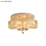 Modern Cubic Flush Mount Crystal Ceiling Light With Pink Rose Draping - 19.5’/23.5’ Dia 5/6