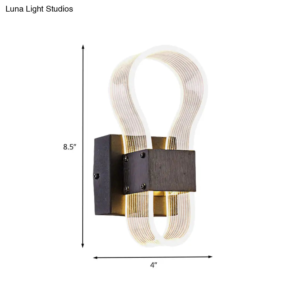 Modern Cuboid Metal Led Wall Lamp With Arc Ring Acrylic Shade In Black White/Warm Light