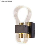 Modern Cuboid Metal Led Wall Lamp With Arc Ring Acrylic Shade In Black White/Warm Light