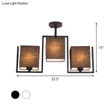 Modern Cuboid Semi Flush Mount With 3 Bulbs And Fabric Shade