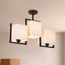 Modern Cuboid Semi Flush Mount With 3 Bulbs And Fabric Shade White