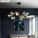 Modern Cup Shaped Chandelier With Clear/Smoke Gray Glass - 6/9 Lights Bedroom Lighting Black