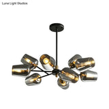 Modern Cup Shaped Chandelier With Clear/Smoke Gray Glass - 6/9 Lights Bedroom Lighting Black