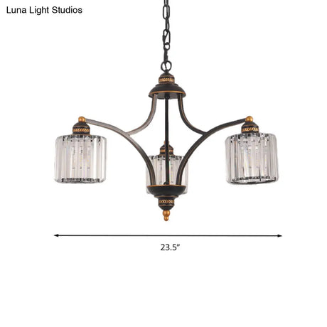 Modern Curved Arm Chandelier With Clear Tri-Sided Crystal Rods - 3/5/6 Heads Black Ceiling Fixture
