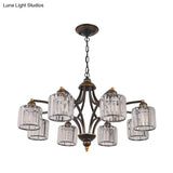 Modern Curved Arm Chandelier With Clear Tri-Sided Crystal Rods - 3/5/6 Heads Black Ceiling Fixture
