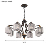 Modern Curved Arm Chandelier With Clear Tri-Sided Crystal Rods - 3/5/6 Heads Black Ceiling Fixture