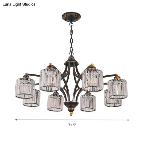 Modern Curved Arm Chandelier With Clear Tri-Sided Crystal Rods - 3/5/6 Heads Black Ceiling Fixture
