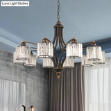 Modern Curved Arm Chandelier With Clear Tri-Sided Crystal Rods - 3/5/6 Heads Black Ceiling Fixture