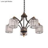 Modern Curved Arm Chandelier With Clear Tri-Sided Crystal Rods - 3/5/6 Heads Black Ceiling Fixture