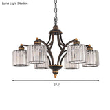 Modern Curved Arm Chandelier With Clear Tri-Sided Crystal Rods - 3/5/6 Heads Black Ceiling Fixture