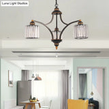 Modern Curved Arm Chandelier With Clear Tri-Sided Crystal Rods - 3/5/6 Heads Black Ceiling Fixture