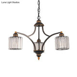 Modern Curved Arm Chandelier With Clear Tri-Sided Crystal Rods - 3/5/6 Heads Black Ceiling Fixture