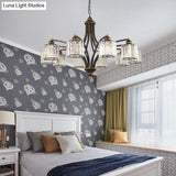 Modern Curved Arm Chandelier With Clear Tri-Sided Crystal Rods - 3/5/6 Heads Black Ceiling Fixture