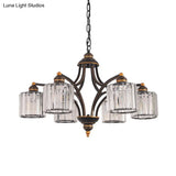 Modern Curved Arm Chandelier With Clear Tri-Sided Crystal Rods - 3/5/6 Heads Black Ceiling Fixture