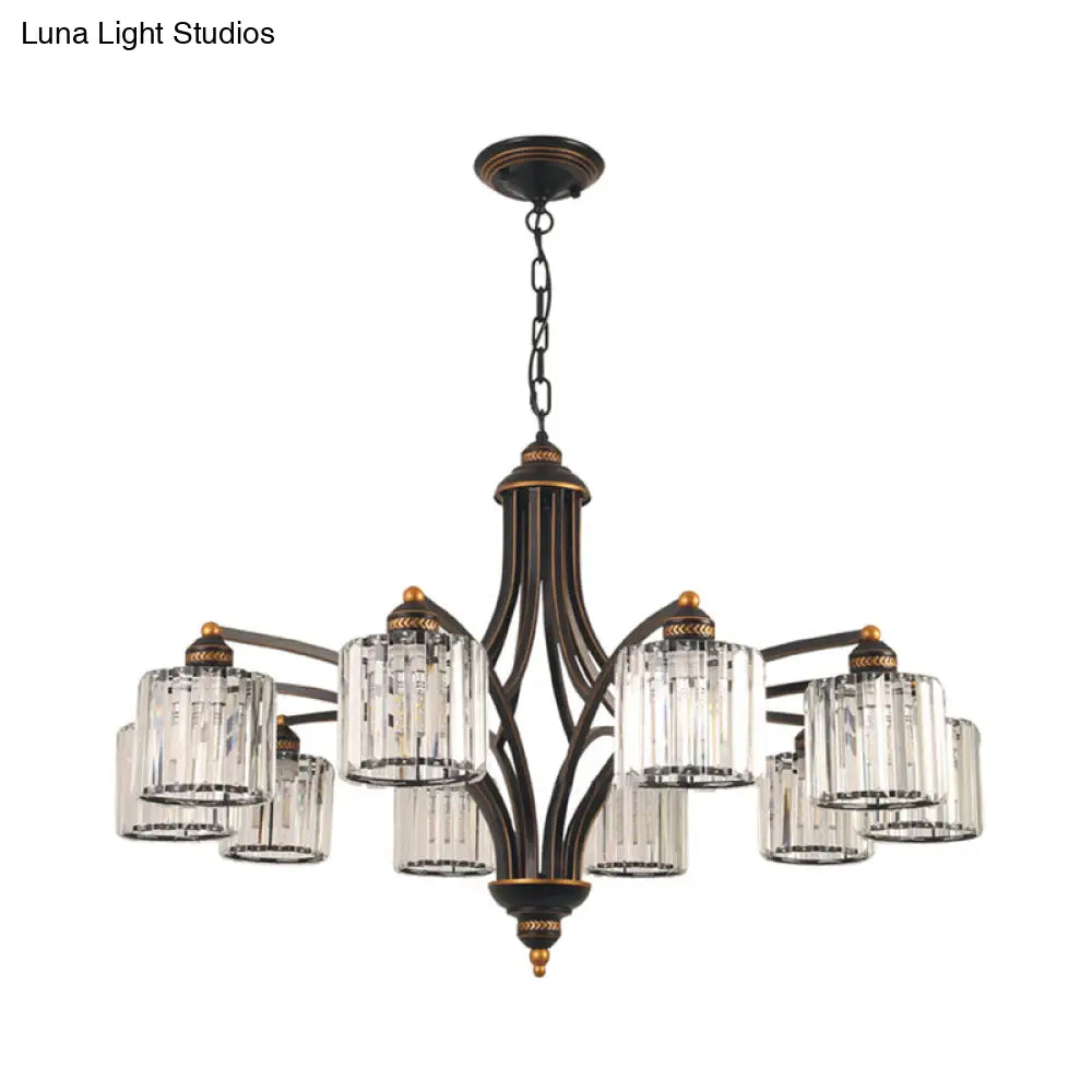 Modern Curved Arm Chandelier With Clear Tri-Sided Crystal Rods - 3/5/6 Heads Black Ceiling Fixture