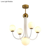 Modern Curved Arm Chandelier With Sputnik Design & White Glass - Led Hanging Light Fixture (5/7
