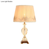 Modern Curved Fabric Desk Lamp With Hand-Cut Crystal Detail And Beige Shade