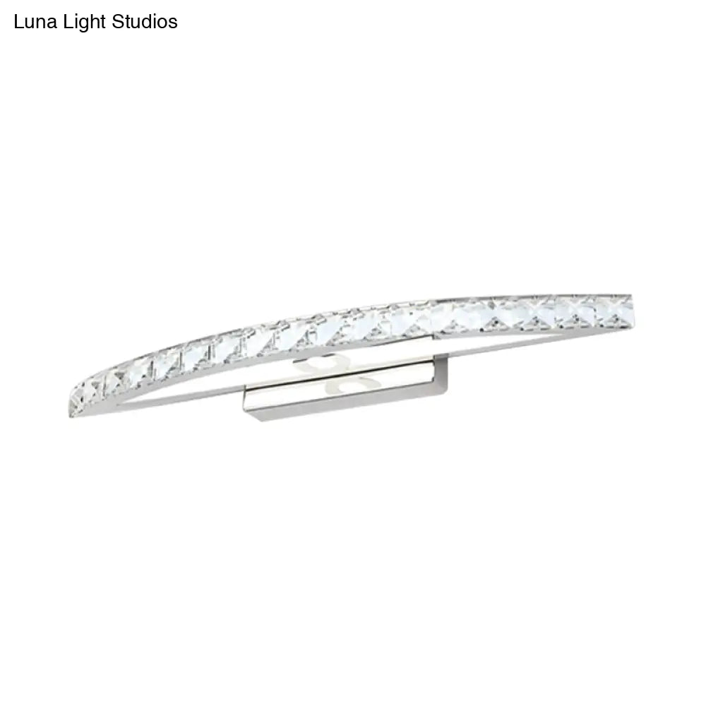 Modern Curved Vanity Lighting: Clear/Champagne Crystal Led Wall Mounted Lamp - 17/21 W Warm/White
