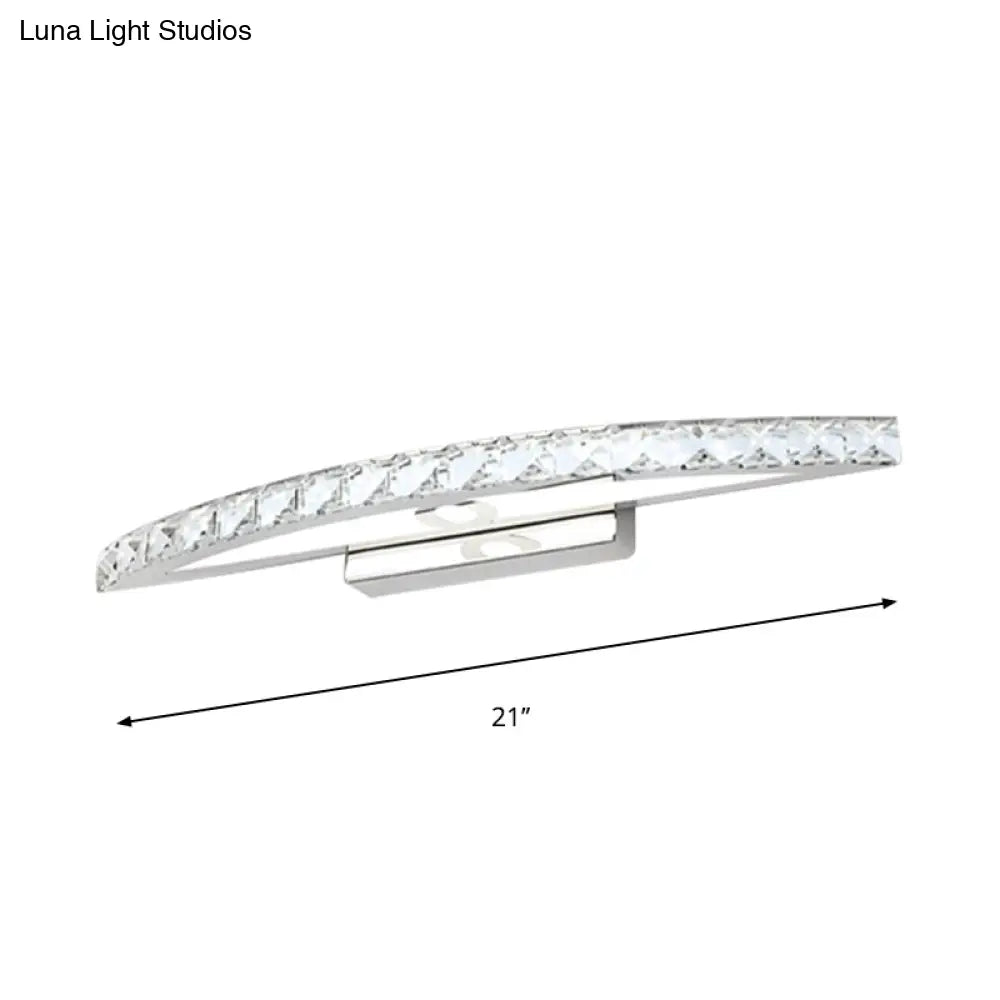 Modern Curved Vanity Lighting: Clear/Champagne Crystal Led Wall Mounted Lamp - 17/21 W Warm/White
