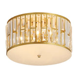 Modern Cut Crystal Gold Drum Flush Mount Ceiling Light With Opal Glass Diffuser - 5 Bulbs 3 Sizes