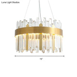 Modern Cut Crystal Led Gold Drum Chandelier For Dining Room