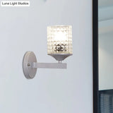 Modern Cylinder Clear Textured Glass Wall Sconce Light Single Bulb Bedroom Black/Silver