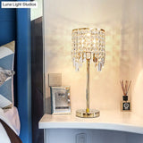 Modern Cylinder Desk Lamp With Amber/Clear Crystal - Ideal For Small Dining Rooms 1 Bulb