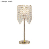 Modern Cylinder Desk Lamp With Amber/Clear Crystal - Ideal For Small Dining Rooms 1 Bulb