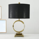 Modern Cylinder Shape Fabric Task Lamp - 1 Head Gold Table Light With Crystal Bead Sleek And Stylish