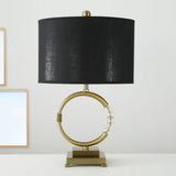 Modern Cylinder Shape Fabric Task Lamp - 1 Head Gold Table Light With Crystal Bead Sleek And Stylish