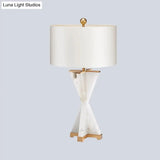 Modern Cylinder Study Lamp - 16/16.5 Wide Fabric Shade White Bedside Reading Light