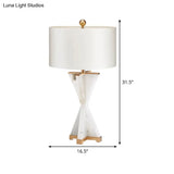 Modern Cylinder Study Lamp - 16/16.5 Wide Fabric Shade White Bedside Reading Light