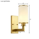 Modern Cylinder Wall Lamp 1/2-Head Frosted Glass Fixture In Brass For Living Room - Modernism Style