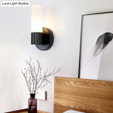 Modern Cylinder White Glass Sconce Lamp With 1 Black Led Light - Wall Mounted Fixture