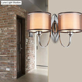Modern Cylindrical Fabric Shade Wall Sconce - Stylish 1/2-Light Hallway Fixture With Chrome Finish