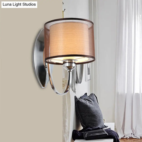 Modern Cylindrical Fabric Shade Wall Sconce - Stylish 1/2-Light Hallway Fixture With Chrome Finish