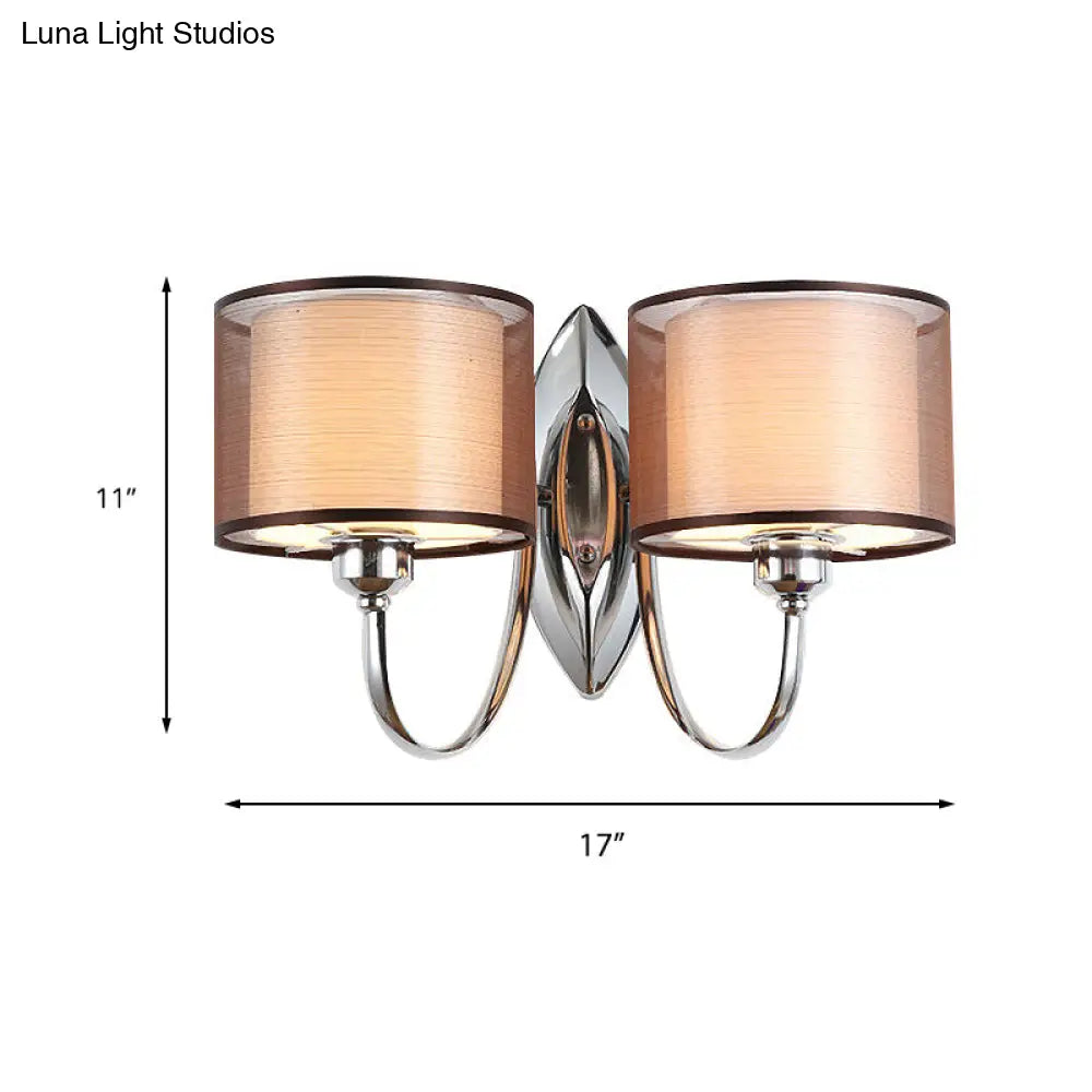Modern Cylindrical Fabric Shade Wall Sconce - Stylish 1/2-Light Hallway Fixture With Chrome Finish